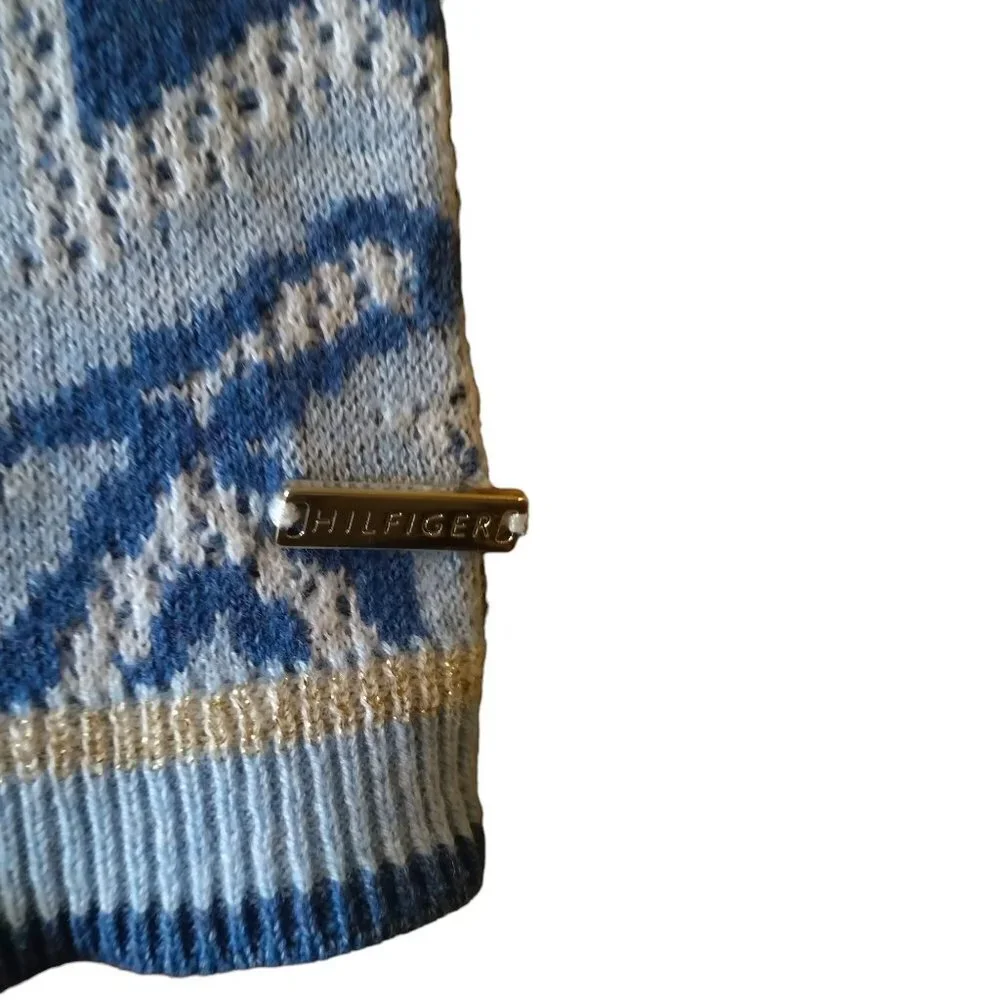 Tommy Hilfiger Size Small Open Front Cardigan Sweater Stars Blue/White